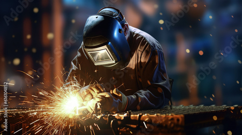 welder is welding metal , industry them bokeh and sparkle background © Tony A