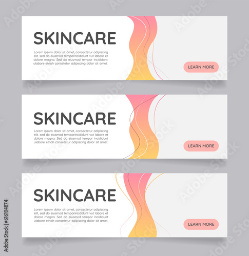 Skin nutrition products web banner design template. Vector flyer with text space. Advertising placard with customized copyspace. Printable poster for advertising. Quicksand font used