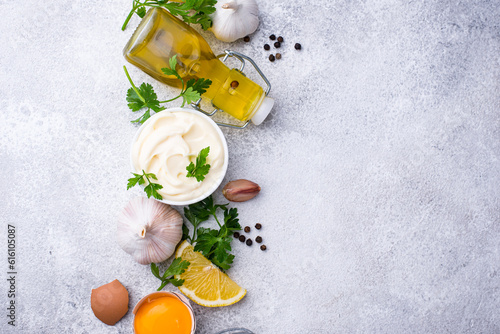 фотографія Homemade mayonnaise sauce with ingredient
