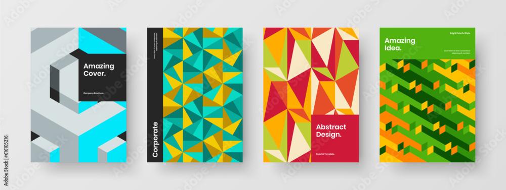 Trendy geometric shapes annual report layout composition. Fresh cover vector design illustration collection.