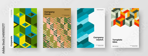 Creative magazine cover vector design illustration set. Trendy geometric shapes poster template composition.
