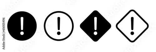 Exclamation mark vector icon. Danger. Flat, color, danger warning. Vector icons in circle and square in black color