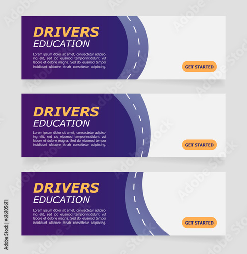 Drivers education promo web banner design template. Vector flyer with text space. Advertising placard with customized copyspace. Printable poster for advertising. Verdana, Tahoma fonts used