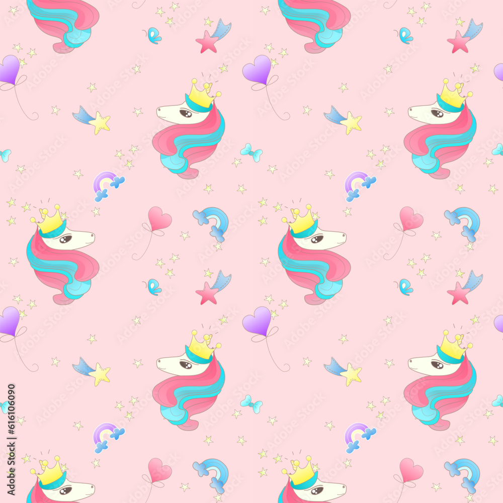 Unicorn pattern seamless background print template. Cute unicorn  cartoon pattern. 