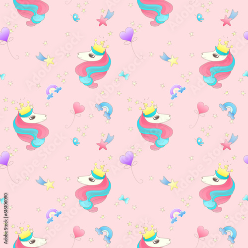 Unicorn pattern seamless background print template. Cute unicorn cartoon pattern. 