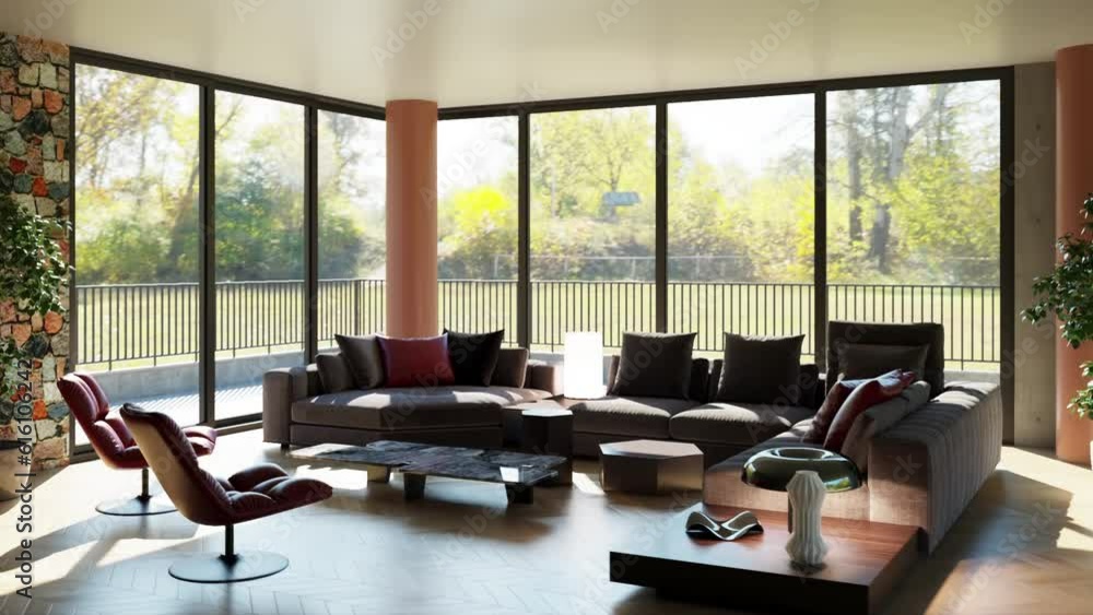 Large luxury modern bright interiors Living room mockup illustration 3D rendering computer digitally generated image