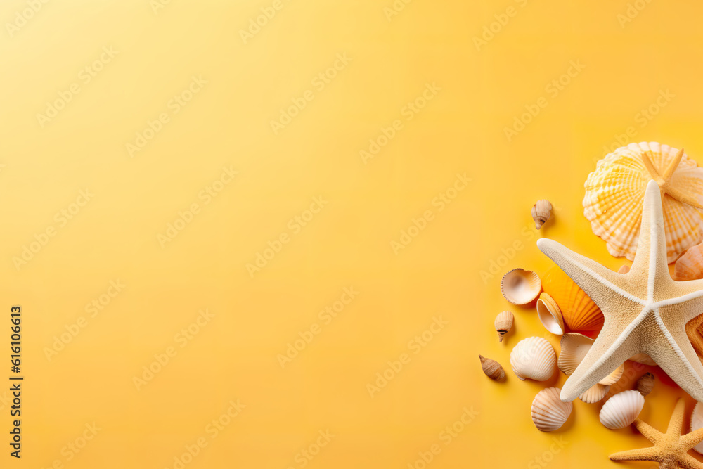 Yellow Background with Seashells and Starfish
