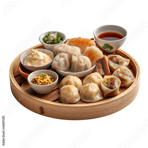 Dimsum served beautifully, transparent background PNG