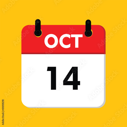 calender icon, 14 october icon with yellow background