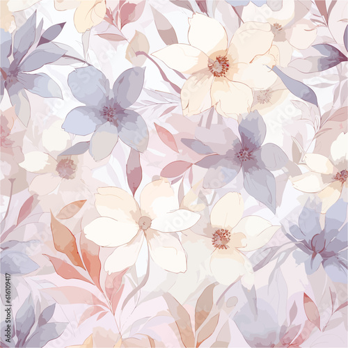 Seamless vector pattern with many abstract spring flowers. For wallpaper or fabric decoration in vintage style. Flower painting for summer. Botanical background. Vector illustration.