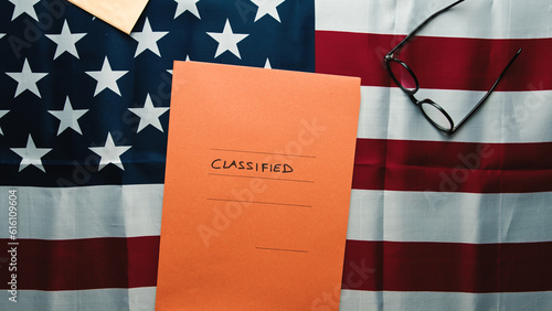 Folder With Classified Documents on Usa Flag.