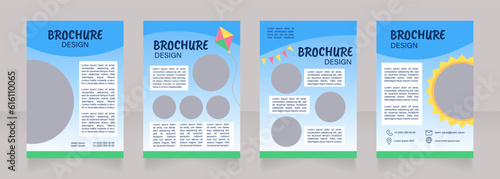 Children summer camp opening blank brochure design. Template set with copy space for text. Premade corporate reports collection. Editable 4 paper pages. Caveat Brush, Acumin, Arial fonts used