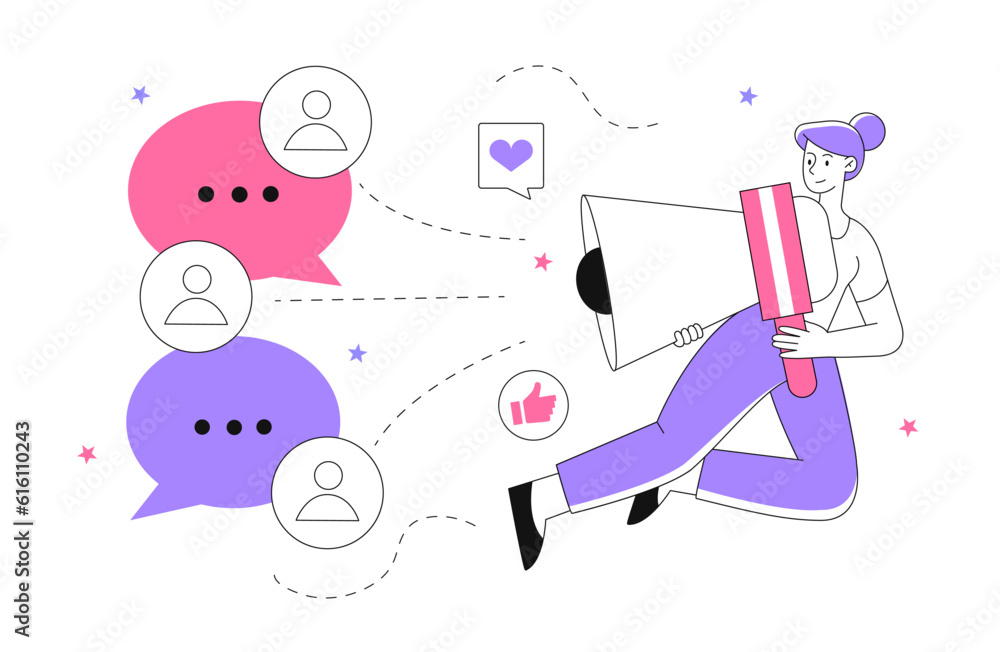 Communication in social media line concept Communication in social media line concept