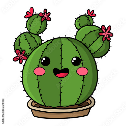 Illustration of a cute huggable cactus in its tropical pot, t-shirt design