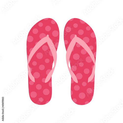 Summer flip-flop polka dots isolated on white background. Beach shoes. Pink slippers in flat style. Vector illustration polka dots flip flops
