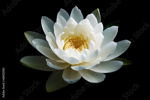 Symbol of Purity. Closeup of Fresh White Lotus Flower on Black Background