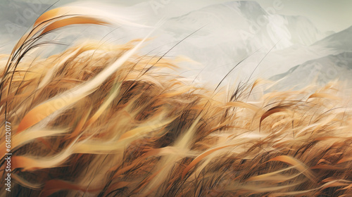 秋のイメージの風になびく草の抽象背景 Generative AI