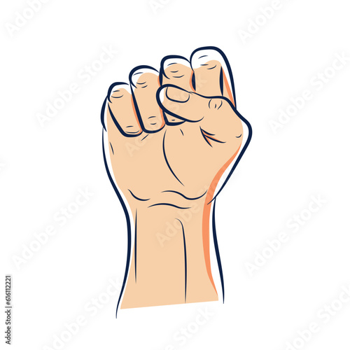 Fist clenched symbol colored cartoon icon on white background. Fist gesture fight or protest concept. Vector illustartion.