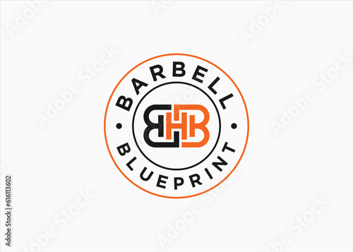 initial b with barbell logo design vector silhouette illustration
