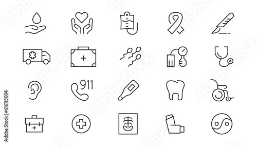 Medicine and Health care flat icons. minimal thin line web icon set. Outline icons collection