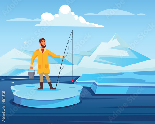 illustration of a man fishing in cold weather