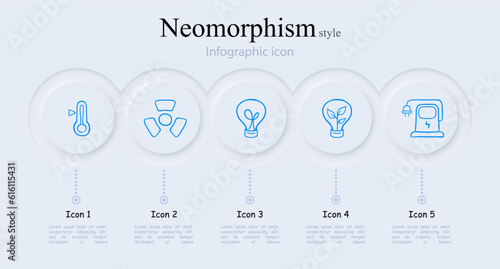 Safe Energy Solutions Illustration. Sustainable energy sources, such as solar power, wind energy, hydroelectric power, geothermal energy. Neomorphism style. Vector line icon