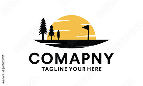 Golf club logo with hill and pine elements. Can be used for icons