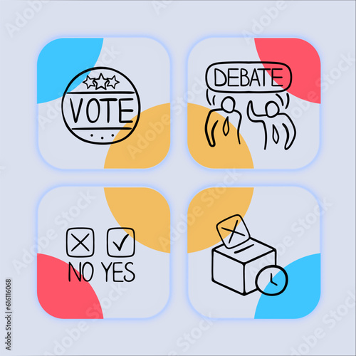 Voting Icon. Democracy, elections, decision-making, public opinion, voting process, voting rights, ballot, civic participation. Glassmorphism style. Vector line icon