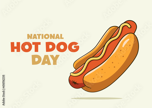 National Hot Dog Day lettering with hot dog. Poster concept. Vector illustration