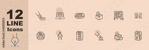 Debate Icon. Intellectual discourse, argument, exchange of ideas, persuasive communication, public speaking, deliberation. Pastel color background. Vector 12 line icon