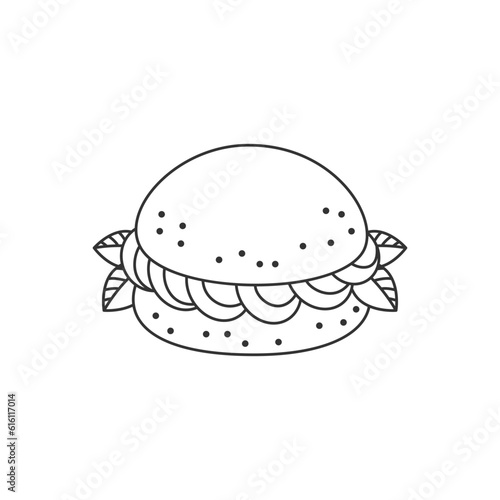 Dessert icon. Flat cartoon illustration of a profiterole with cream isolated on a white background. Vector 10 EPS.