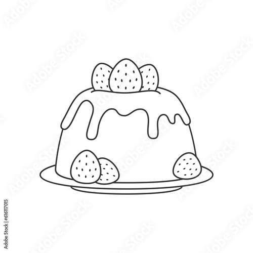 Strawberry dessert icon. Flat illustration of a panna cotta with cream isolated on a white background. Vector 10 EPS.