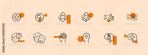 Mental Health Issues Icon. Psychological well-being, mental health disorders, mental illness, emotional struggles, mental health awareness. Pastel color background. Vector line icon