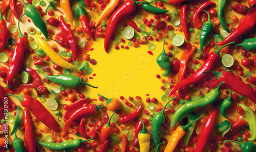 Red Chilli Peppers Background For Social Media Advertising and Marketing. Generative Ai © CYBERUSS