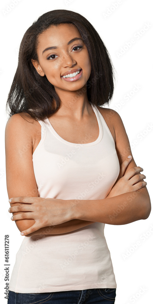 Friendly Young Woman Standing with Arms Crossed - Isolated Friendly Young Woman Standing with Arms Crossed - Isolated