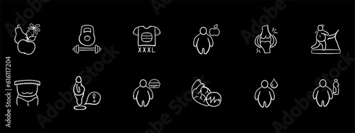 Weight Loss Icon. Healthy lifestyle, fitness, nutrition, exercise, weight management, dieting, wellness, body transformation, healthy eating. Vector white set icon