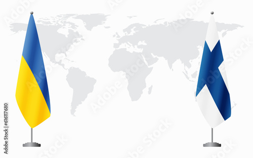 Ukraine and Finland flags for official meeting