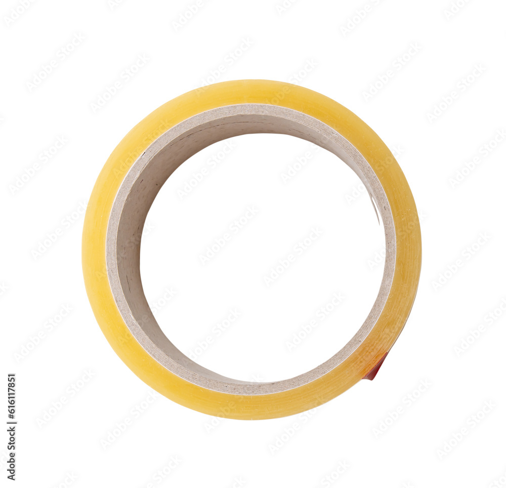 Single brown transparent tape or scotch tape isolated on white background with clipping path. Single brown transparent tape or scotch tape isolated on white background with clipping path.