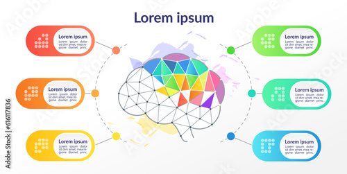Design thinking infographic chart design template. Abstract infochart with copy space. Instructional graphics with 6 step sequence. Visual data presentation. Arial, Segoe UI Emoji fonts used