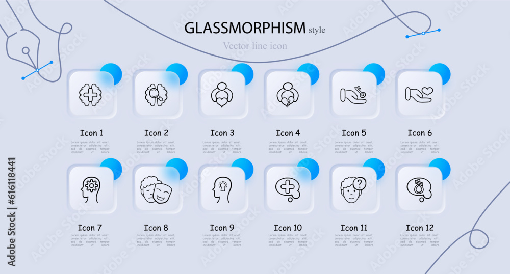 Mental Health and Well-being Illustration. Mental health and well-being, promoting self-care, mindfulness, and positive mental health practices. Glassmorphism style. Vector line icon Mental Health and Well-being Illustration. Mental health and well-being, promoting self-care, mindfulness, and positive mental health practices. Glassmorphism style. Vector line icon