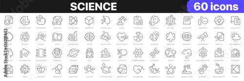Science line icons collection. Education, learning, medicine, technology icons. UI icon set. Thin outline icons pack. Vector illustration EPS10