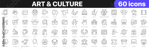 Art and culture line icons collection. Museum, history, buildings, music, entertainment icons. UI icon set. Thin outline icons pack. Vector illustration EPS10 photo
