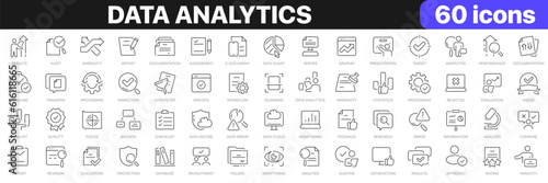 Data analytics line icons collection. Processing, statistics, information, analysis, graphic icons. UI icon set. Thin outline icons pack. Vector illustration EPS10