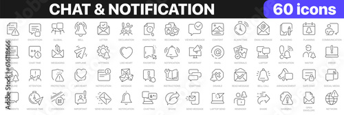 Chat and notification line icons collection. Bell, message, like, reminder, devices icons. UI icon set. Thin outline icons pack. Vector illustration EPS10 photo