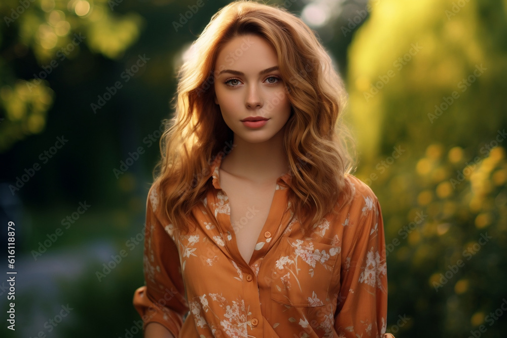 Young woman in a shirt and leggings nature-inspired Young woman in a shirt and leggings nature-inspired