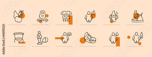 Weight Loss Workouts Icon. Fitness, physical exercise, fat burning, weight management, cardio training, strength training. Pastel color background. Vector line icon