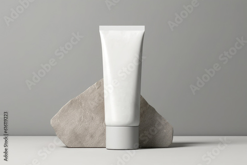 Moisturiser hand cosmetic cream white plastic tube mockup front view. AI Generative photo