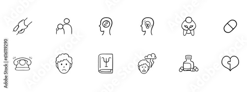 Professional psychological assistance and counseling services. Self-discovery, stress management, coping strategies, relationship issues. Vector black icon