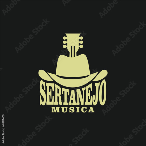 Sertanejo music logo template, brazil country music sertanejo, guitar with cowboy hat template