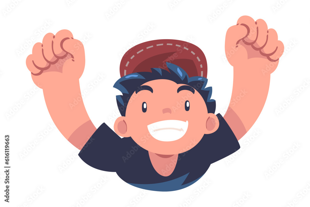 Happy Boy with His Hands Up Above View Vector Illustration Happy Boy with His Hands Up Above View Vector Illustration